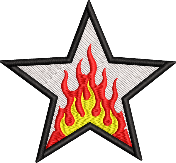 Flamed Star Embroidery Design | 2 Inch, 3 Inch & 4 Inch Machine Embroidery File